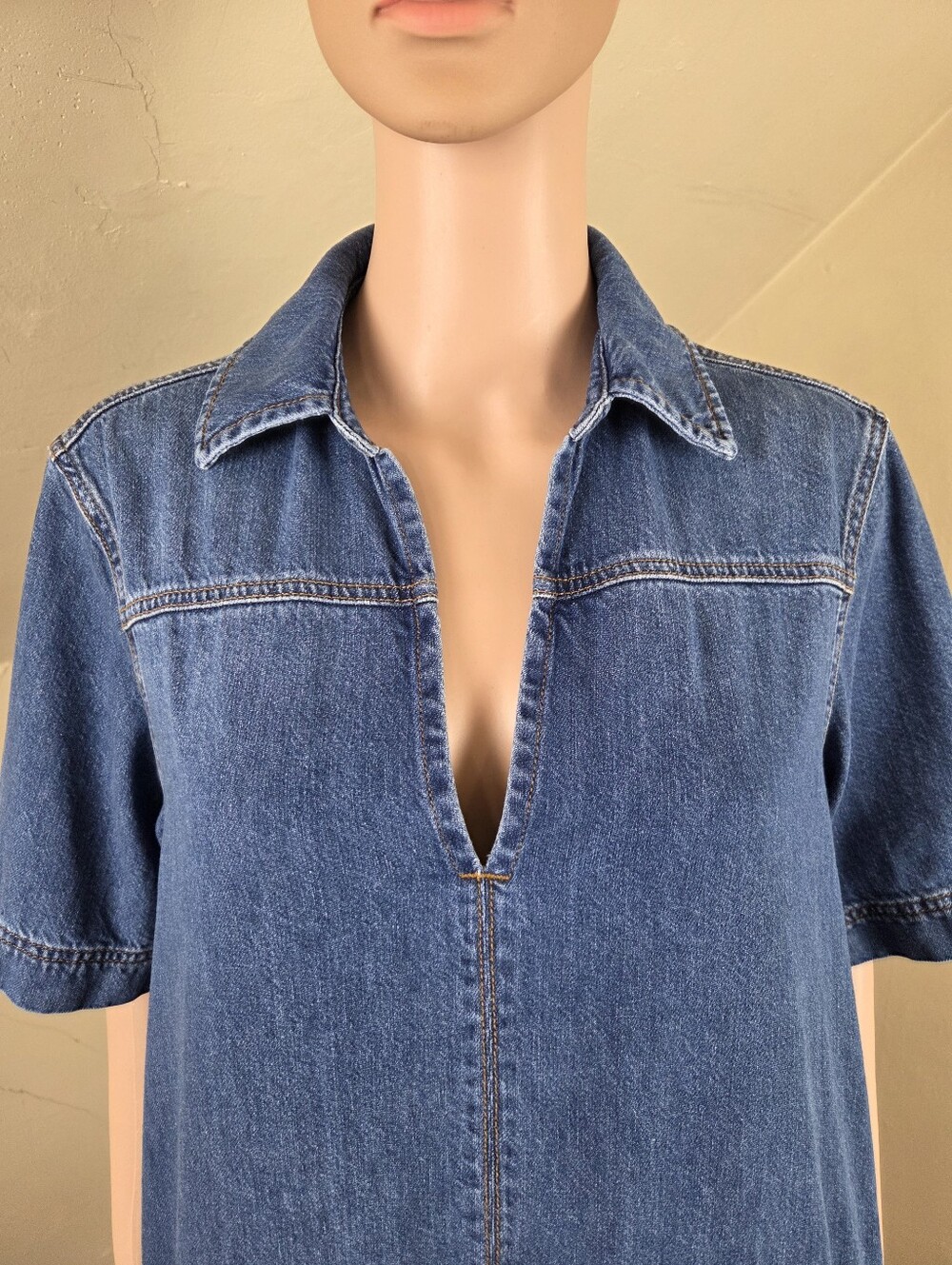 ME+EM Denim Swing Shirt Dress Blue Cotton Pockets A-Line Relaxed Size US 6 EU 38 - Picture 6 of 14